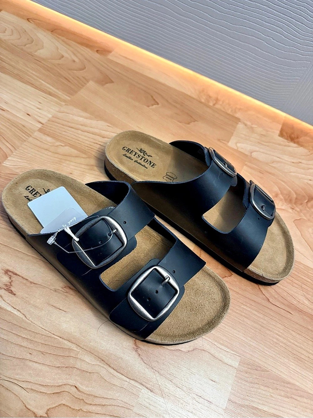 Greystone Black Buckle Two-Strap Sandals NWT